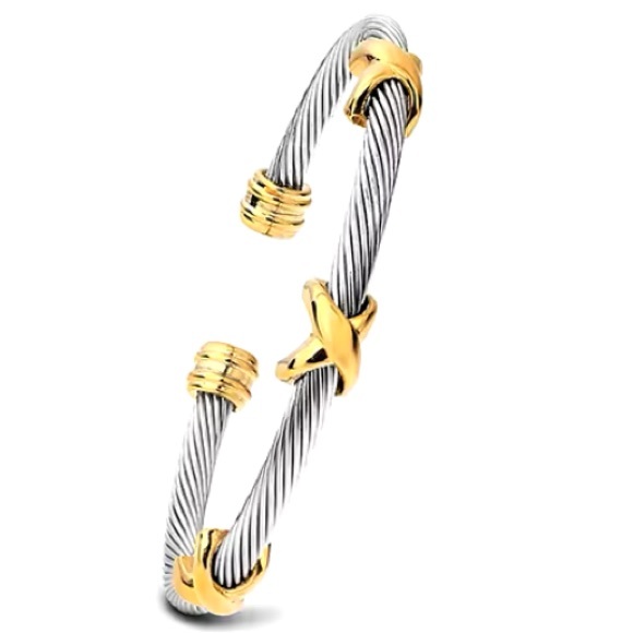 Sterling Silver Gold Cross Bracelet - Picture 1 of 1